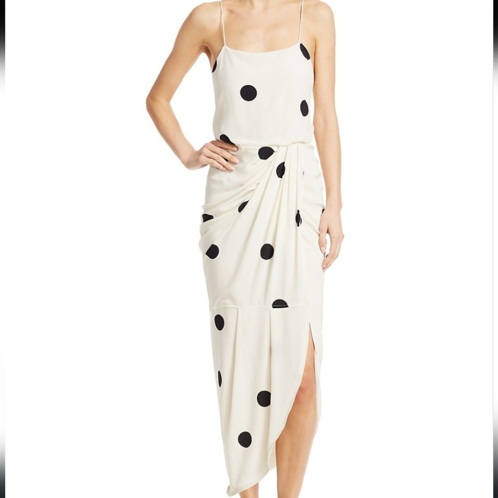 Derek Lam 10 CrosbyCami Polka-Dot Silk-Blend Maxi Dress Creme Black Size 0